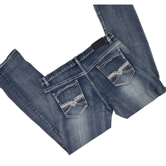 True Luck Men's Denim Jeans 40x35 Straight Leg Stonewashed Thick Stitch EUC - Picture 7 of 15